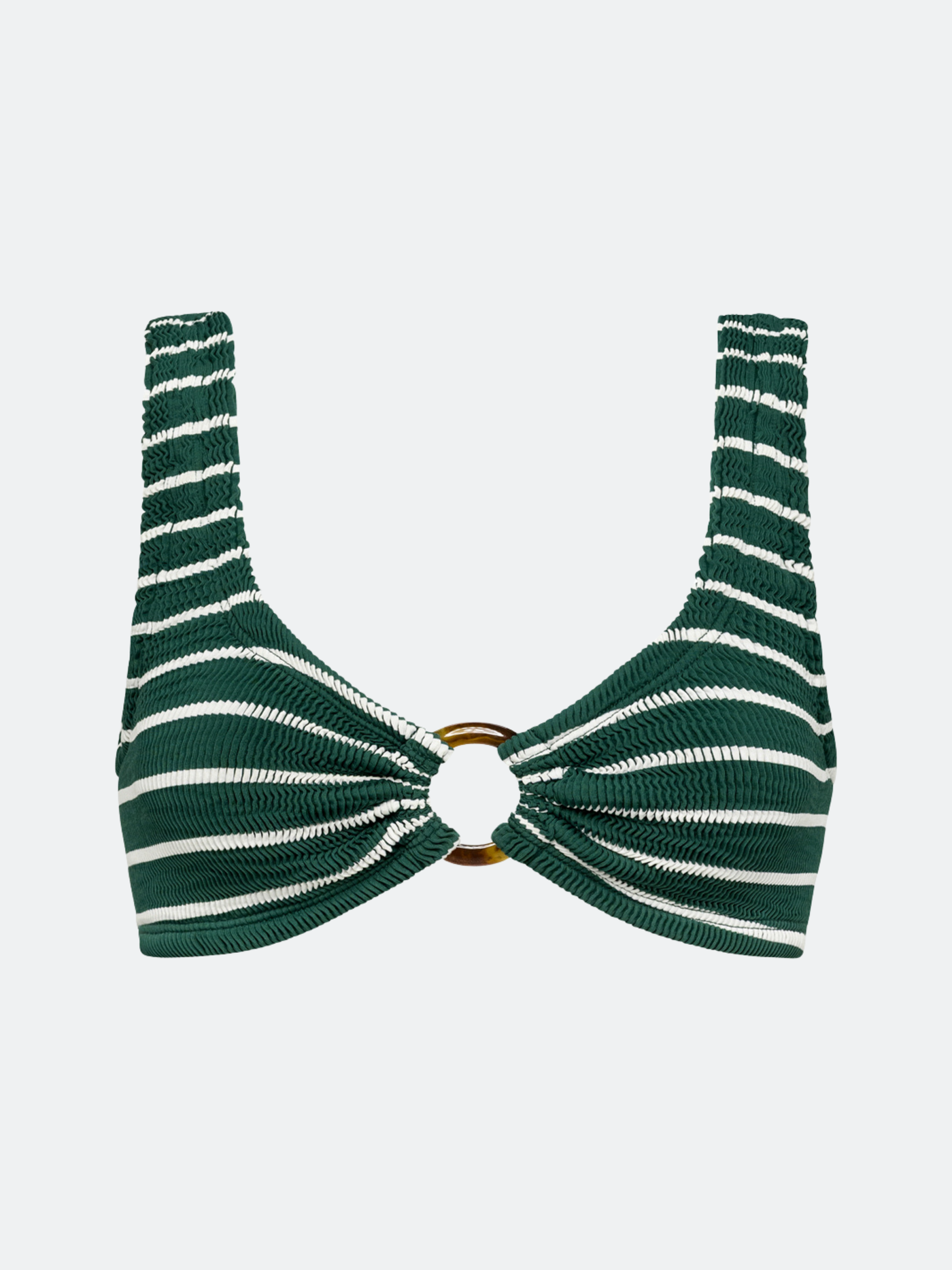 BALBOA CENTER RING BIKINI TOP - FOREST GREEN STRIPED