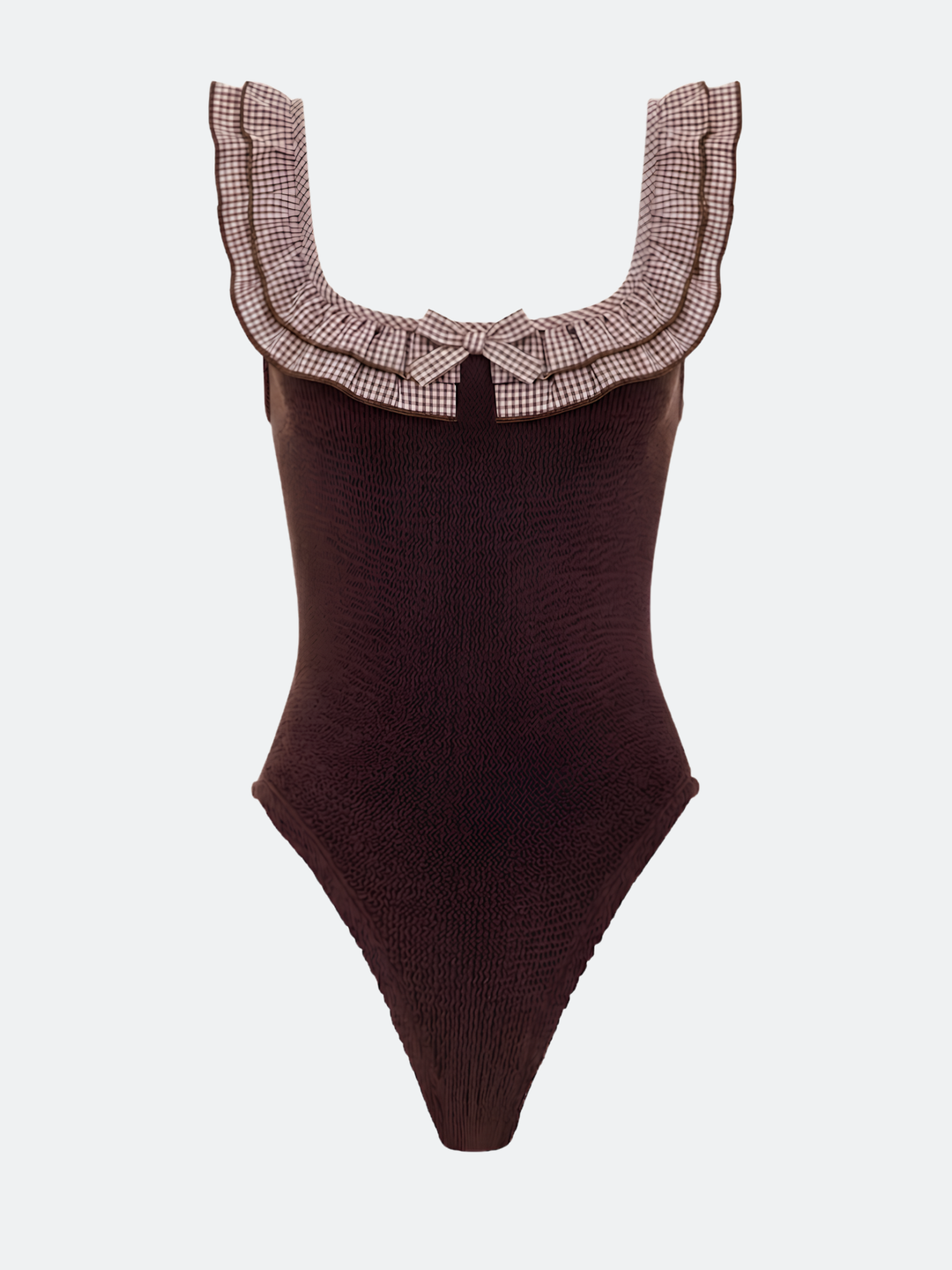 Elysiian One Size Ruffle One Piece in Chocolate Gingham – ELYSIIAN