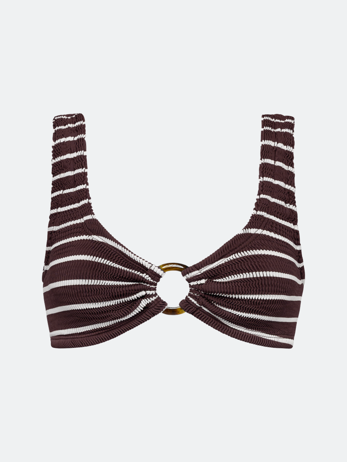 BALBOA CENTER RING BIKINI TOP - CHOCOLATE BROWN STRIPED
