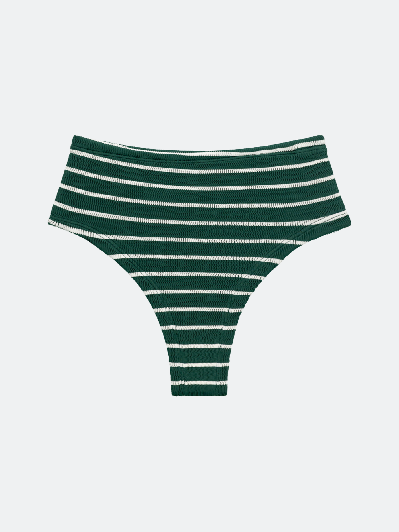 BALBOA HIGH WAISTED BIKINI BOTTOM - FOREST GREEN STRIPED
