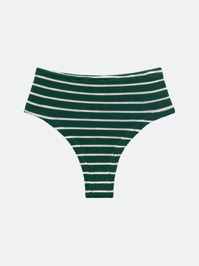 BALBOA HIGH WAISTED BIKINI BOTTOM - FOREST GREEN STRIPED