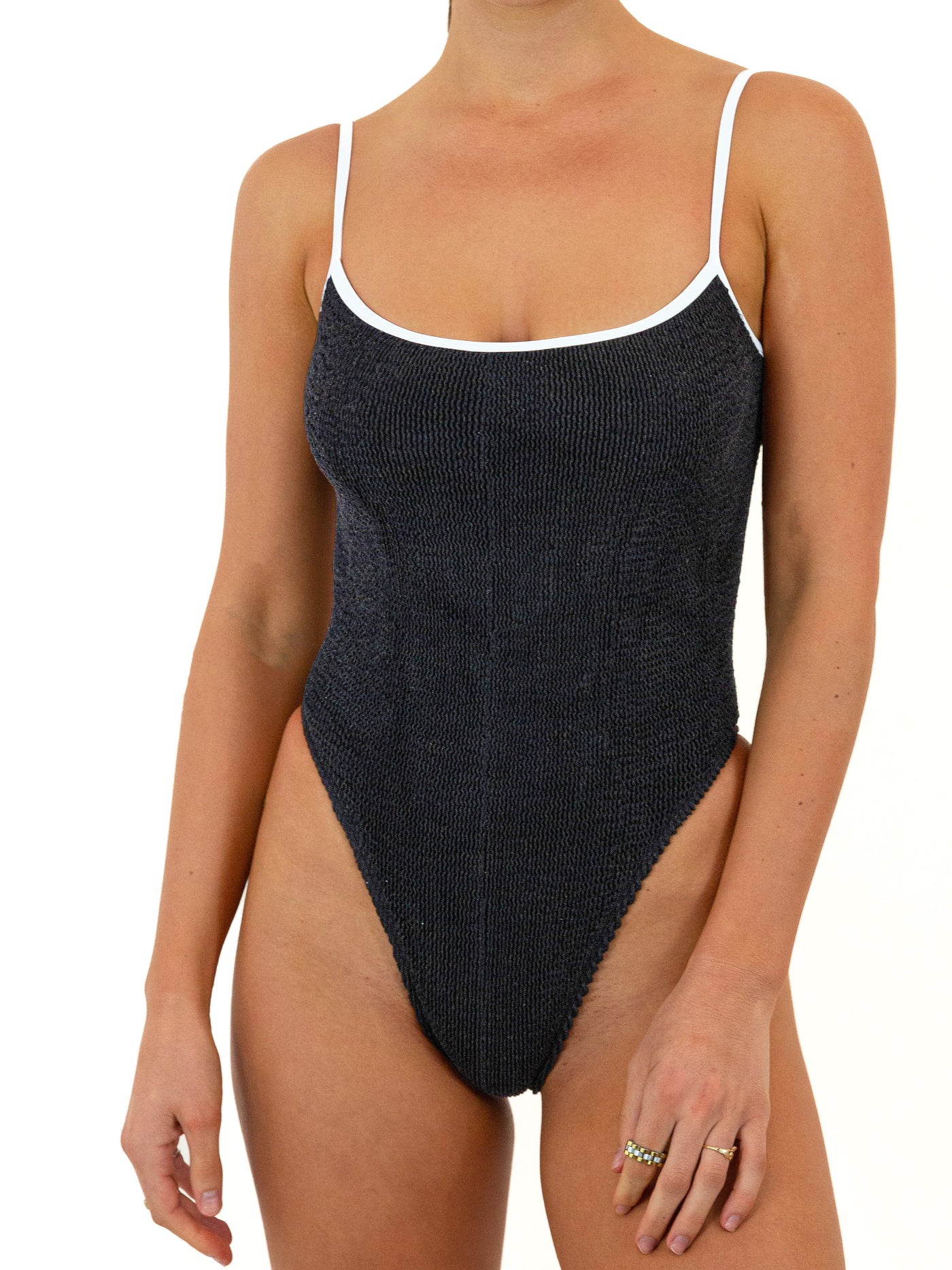 BALBOA THIN STRAP ONE PIECE - BLACK WITH WHITE CONTRAST